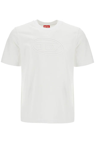 Diesel white cotton t-shirt with embossed logo t-adjust-bigoval