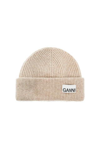 Ganni beanie hat with logo label