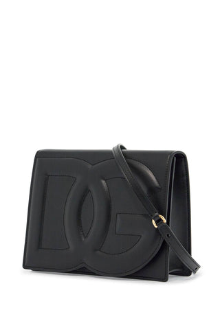 Dolce & Gabbana black calfskin shoulder bag with embossed logo and adjustable strap