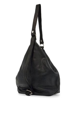 Guidi black horse leather triangular bag with zip closure