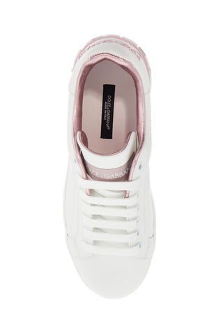 Dolce & Gabbana white and pink low-top sneakers for women in calfskin