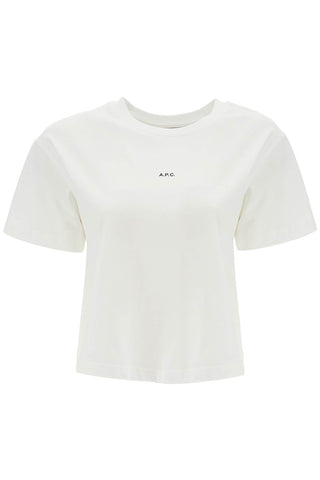 A.P.C. women's organic cotton white boxy cropped t-shirt with micro embroidered logo gots