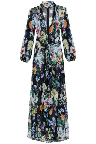 Dolce & Gabbana long black silk dress with floral pattern