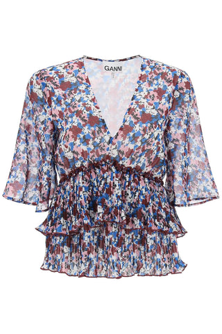 Ganni pleated blouse with floral motif