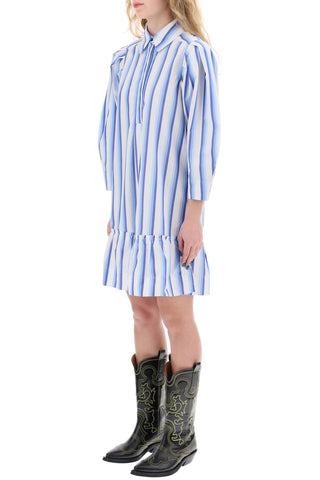 Ganni striped dress with ruffles.