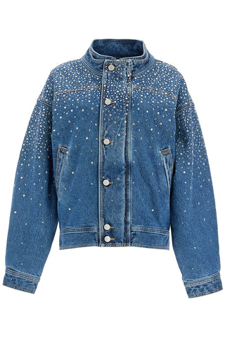 Alessandra Rich denim bomber jacket with rhin