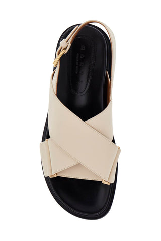 Marni fussbett sandals in silk white leather with low heel