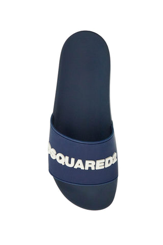 Dsquared2 navy blue polyurethane slippers with minimalist design and leather sole