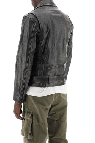 Golden Goose vintage-effect leather biker jacket