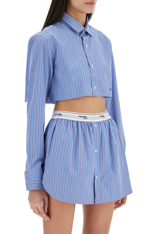 Homme Girls super cropped blue striped cotton shirt