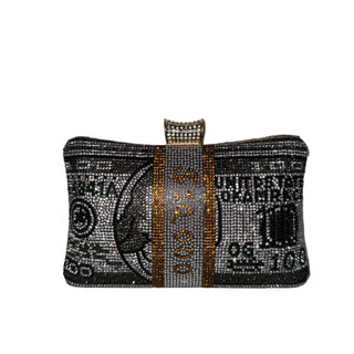 Bling Money Clutch with Removable Crossbody Chain (Grey)
