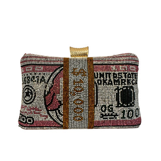Bling Money Clutch with Removable Crossbody Chain (Pink)