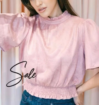 Pink Short Sleeve Faux Suede Top