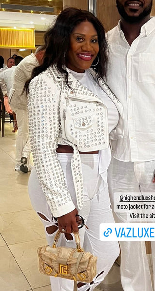 Azalea Wang Gazette Studded Crop Faux Moto Jacket