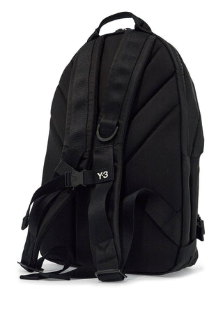 Y-3 black minimalist backpack in recycled polyester with padded straps