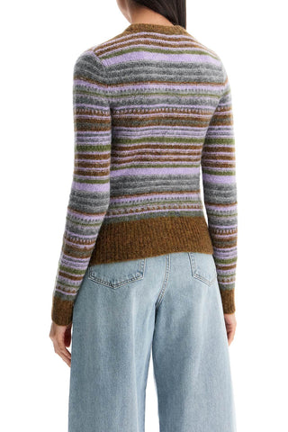 Ganni soft striped cardigan with fluffy