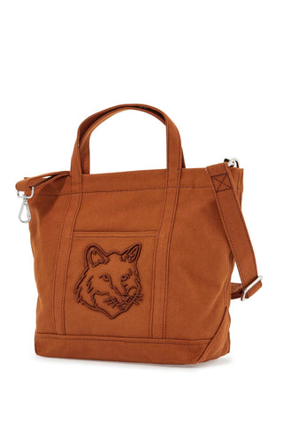 Maison Kitsune light brown cotton tote bag with fox embroidery