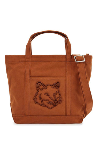 Maison Kitsune light brown cotton tote bag with fox embroidery