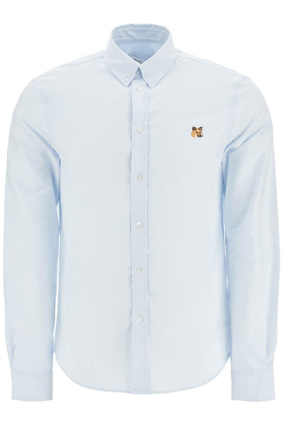 Maison Kitsune light blue cotton shirt with mini fox embroidery