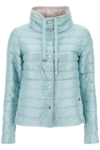 HERNO short puffer jacket in ice blue nylon with metal buttons