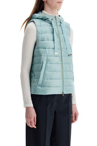 HERNO light blue quilted nylon gilet with hood