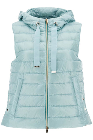 HERNO light blue quilted nylon gilet with hood