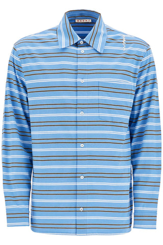 Marni light blue cotton turtleneck polo with horizontal stripes