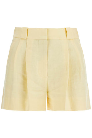 Blaze Milano light yellow high-waisted linen shorts