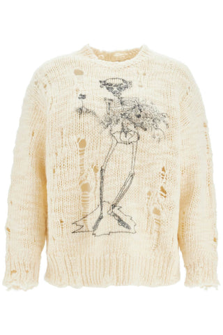 R13 destroyed pullover with skeleton print.