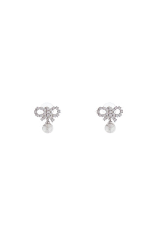 Self Portrait bow earrings with pearl and rhinestones silver