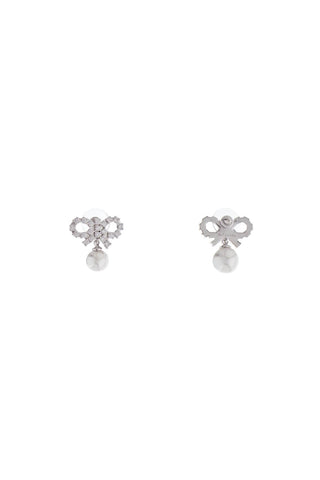 Self Portrait bow earrings with pearl and rhinestones silver