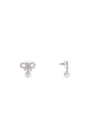 Self Portrait bow earrings with pearl and rhinestones silver