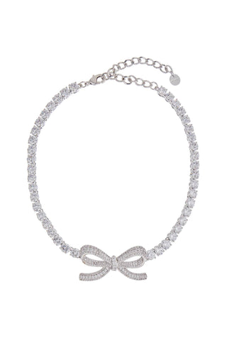 Self-Portrait Self Portrait tennis necklace with bow and silver zirconia spring summer