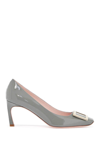 Roger Vivier gray calfskin pumps with golden buckle and 7cm stiletto heel