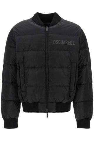 Dsquared2 shiny black cropped padded bomber jacket in polyamide