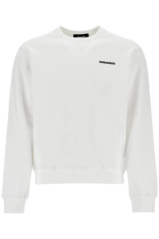 Dsquared2 white crew neck sweatshirt in cotton with embroidered logo