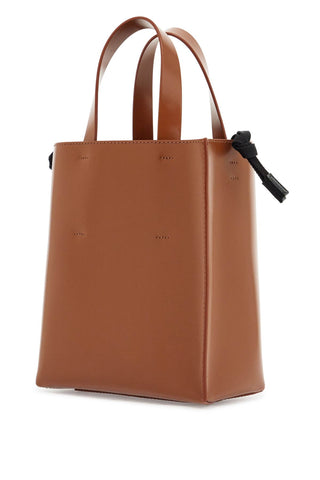 Marni brown calf leather shopping bag with minimalist design and shoulder strap