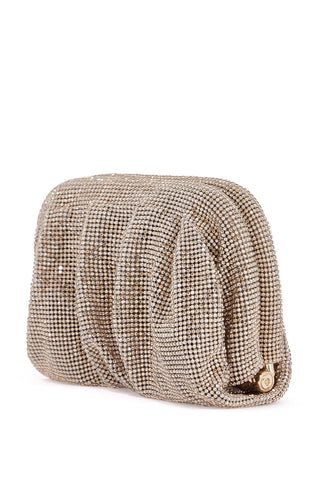 Benedetta Bruzziches compact pleated light gold rhinestone evening bag