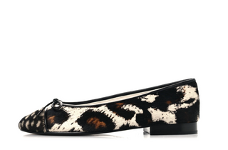 CHANEL Pony Hair Calfskin Cap Toe CC Ballerina Flats/New, Pre-Owned  Size 36