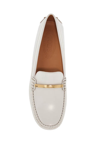 Tod'S white lime calfskin driving loafer with low heel