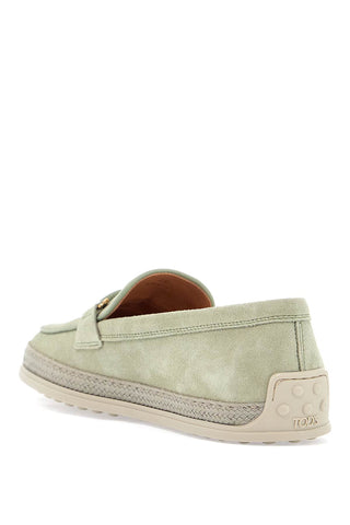 Tod'S oil green calfskin loafers with leather sole and gold detail