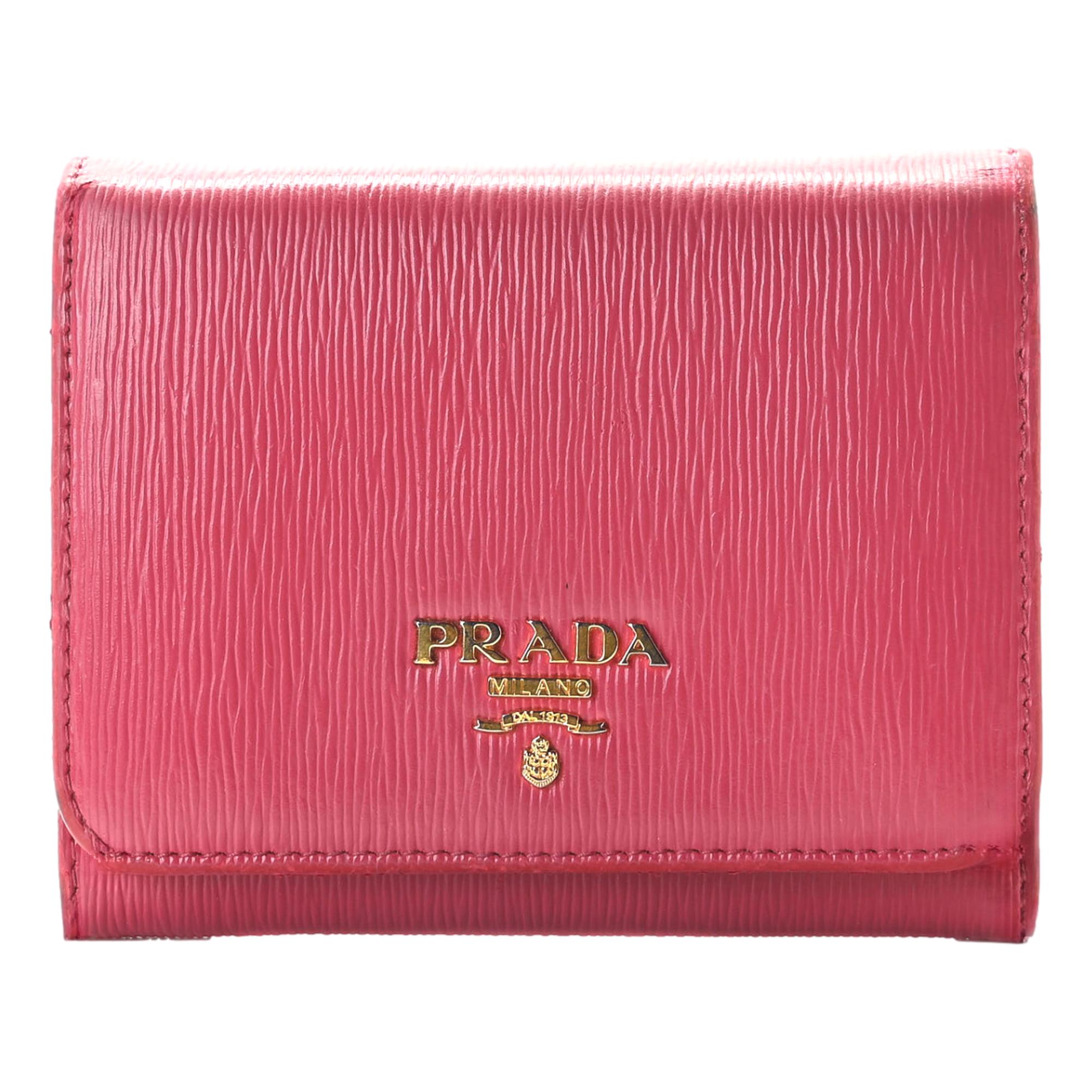 Prada Vitello Move Pink Leather Logo Plaque Small Trifold Wallet