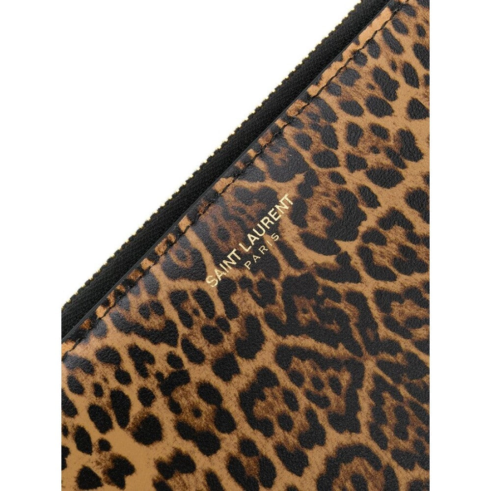 Saint Laurent Leopard Printed Calfskin Leather Large Pouch 635099