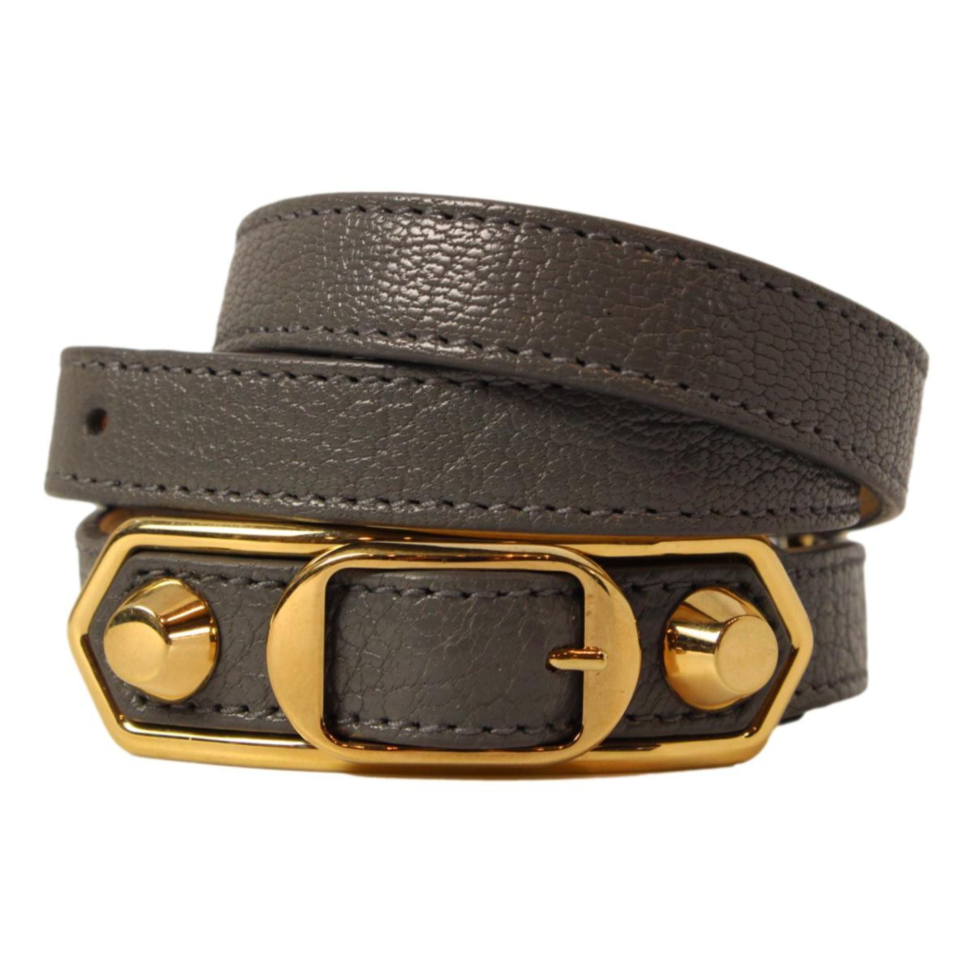 Balenciaga Dark Grey Shiny Goat Leather Wrap Bracelet 390643 Small