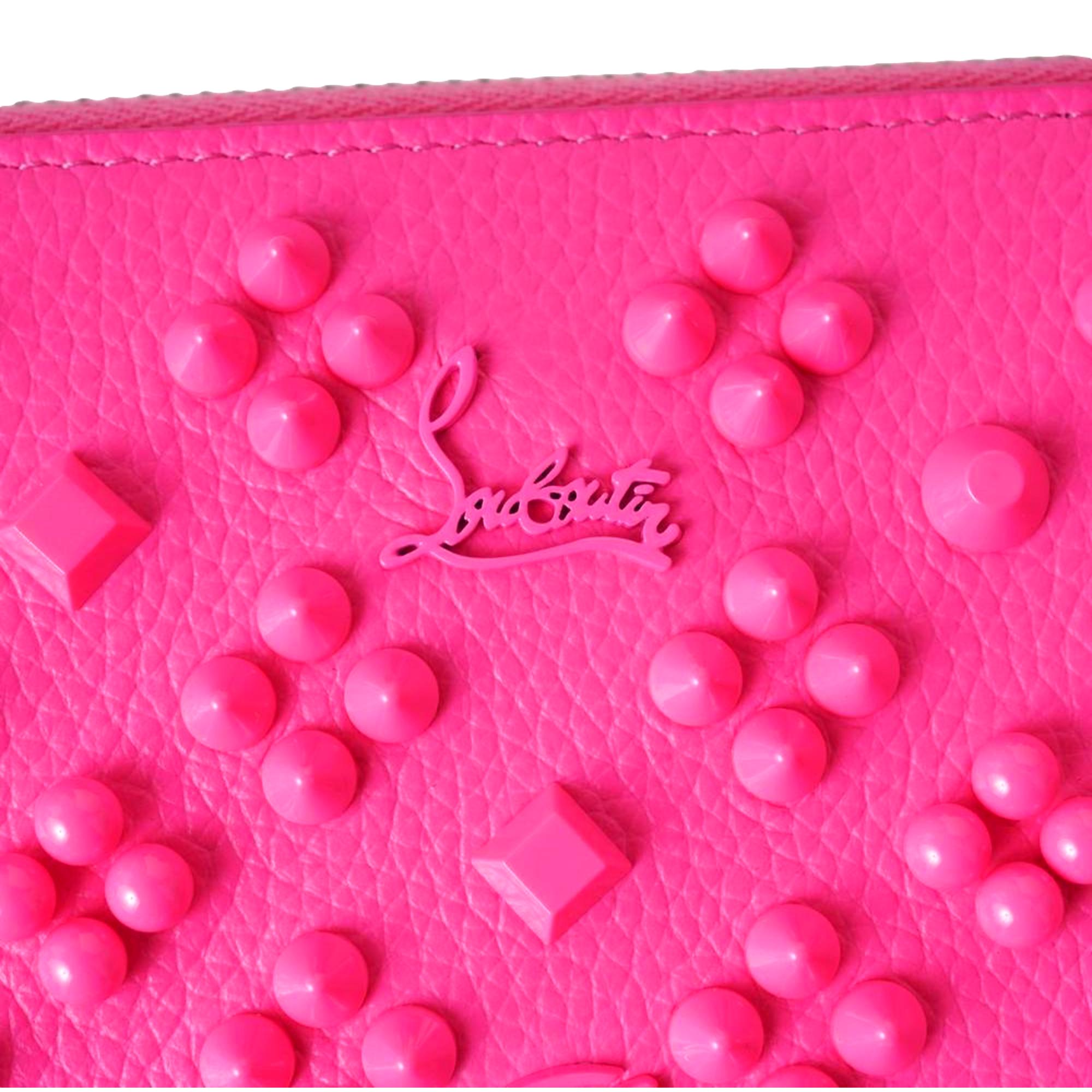 Christian Louboutin Panettone Studded Pink Leather Zip Around Wallet 3175224