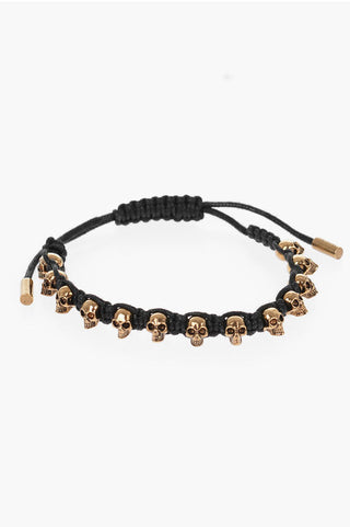 Alexander McQueen Adjustable Friendship Bracelet with Golden Skulls