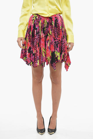 Versace Asymmetric ORCHID Silk Accordion Miniskirt