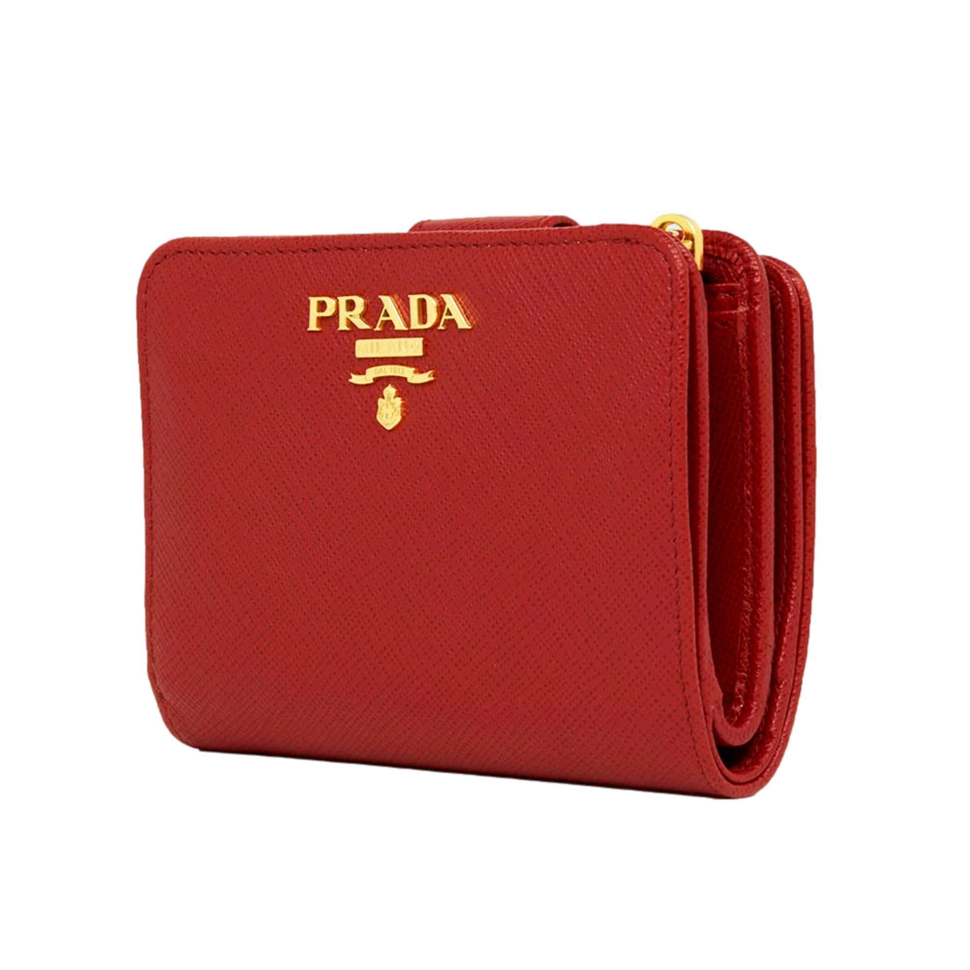 Prada Saffiano Rosso Red Snap Bifold Wallet