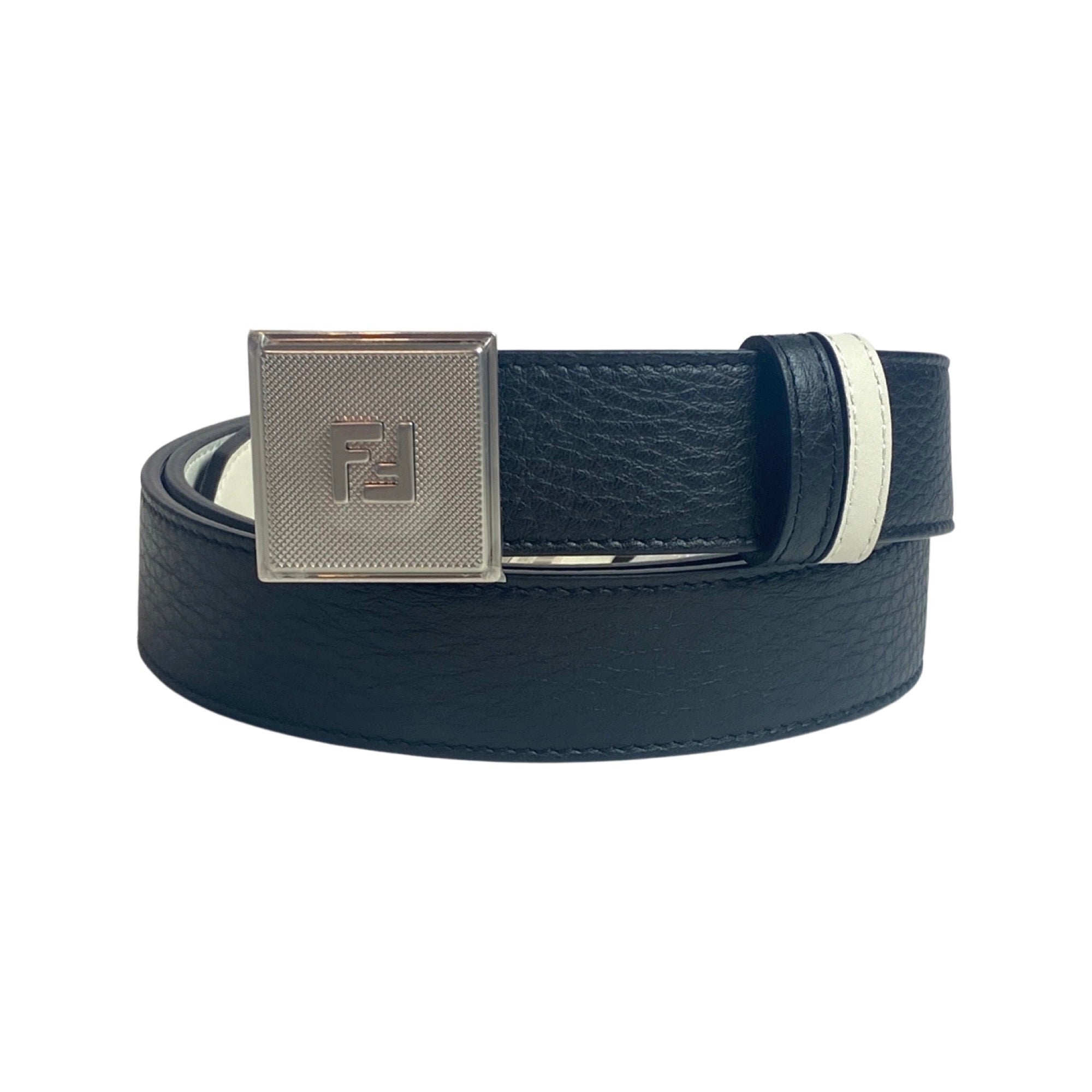 Fendi Black White Reversible Grained Leather Belt 115