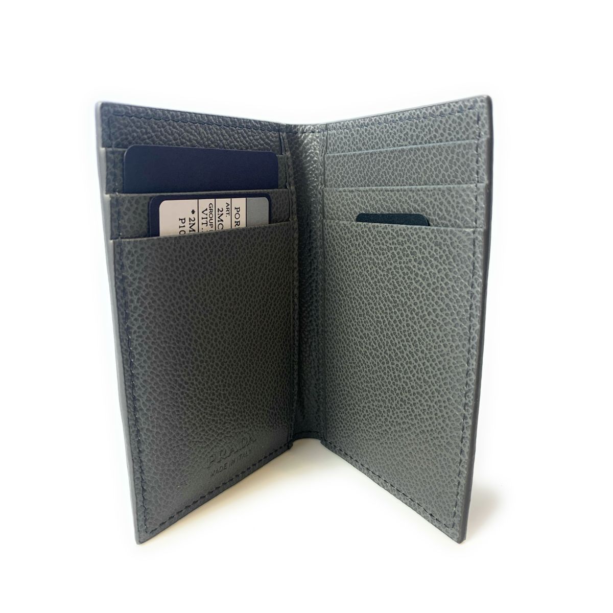 Prada Men's Vitello Micro Grain Grey Leather Vertical Card Holder